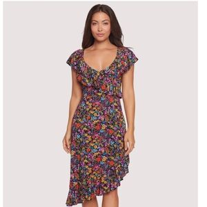 LOST + WANDER,NWT, Flora Garden Ruffle V-neck Midi Dress,Medium